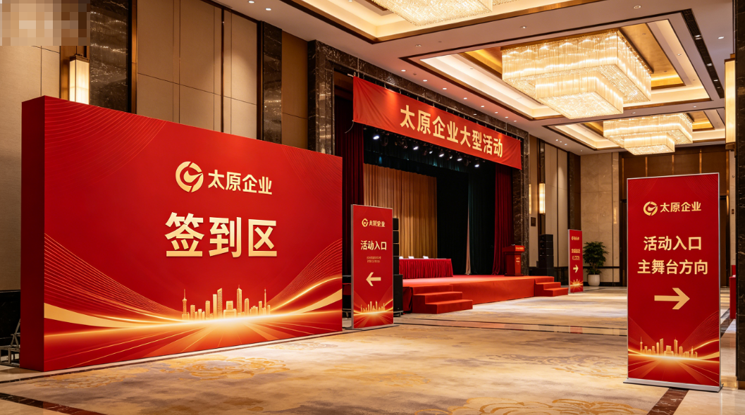 太原企业大型活动喷绘背景墙＋会场物料制作安装案例