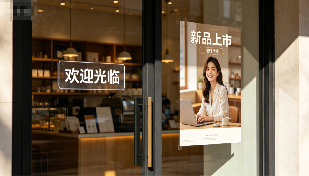 太原商铺整体氛围物料制作安装｜玻璃贴、形象海报、展板、楼道导视全套落地